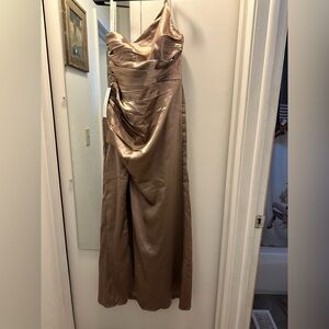 Azazie One Shoulder Dress in Metallic Taupe